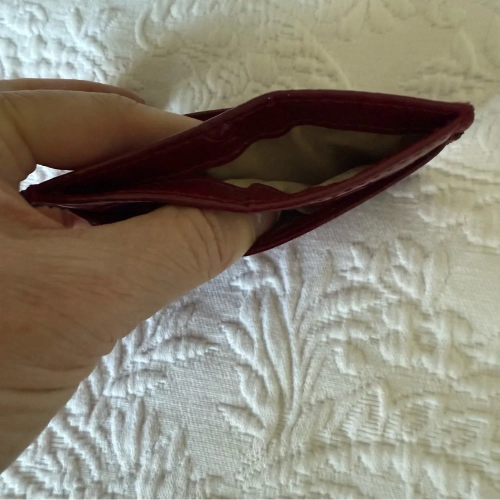 Coach Red Logo Embossed Leather Card Holder Wallet